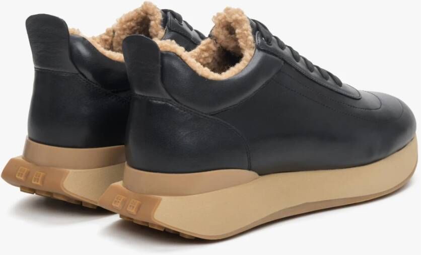 Estro Dames Zwarte & Beige Sneakers gemaakt van Echt Leer met Bont voor de Winter Er00114134 Black Dames