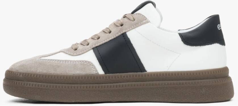 Estro Witte en grijze lage sneakers voor dames gemaakt van velours en leer White Dames