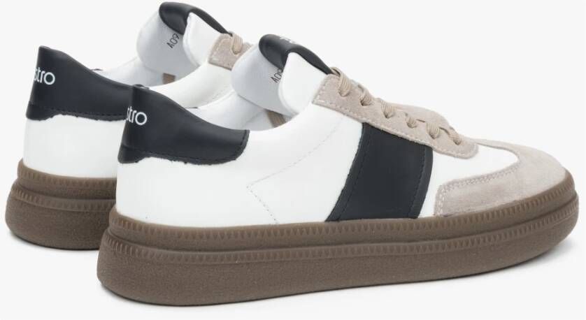 Estro Witte en grijze lage sneakers voor dames gemaakt van velours en leer White Dames