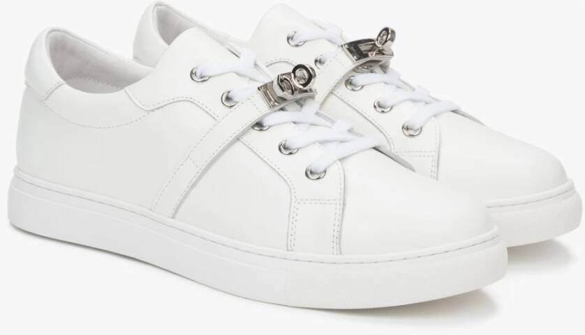 Estro Witte Premium Leren Lage Sneakers voor Vrouwen White Dames