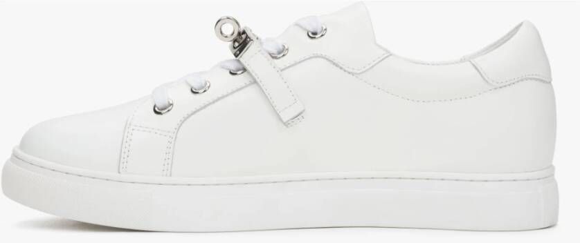 Estro Witte Premium Leren Lage Sneakers voor Vrouwen White Dames