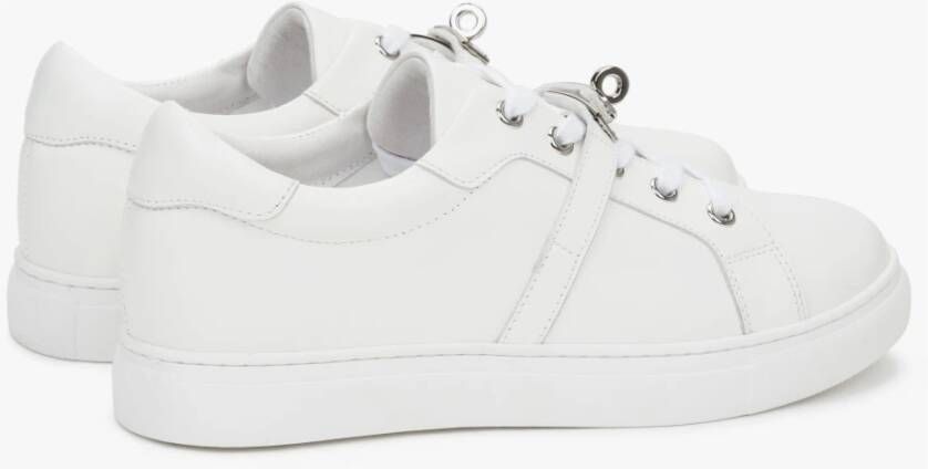 Estro Witte Premium Leren Lage Sneakers voor Vrouwen White Dames