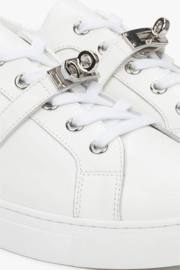 Estro Witte Premium Leren Lage Sneakers voor Vrouwen White Dames