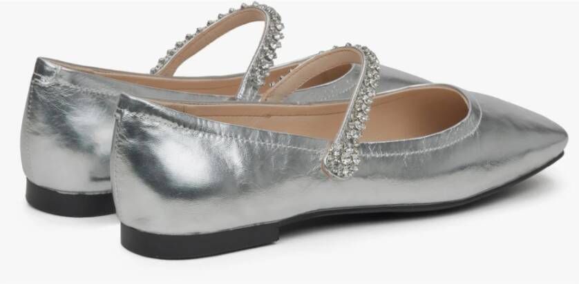 Estro Zilveren Mary Jane Dames Ballet Flats met Decoratieve Band Gray Dames