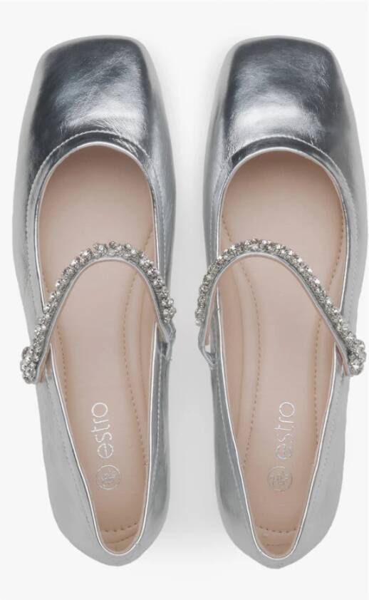 Estro Zilveren Mary Jane Dames Ballet Flats met Decoratieve Band Gray Dames