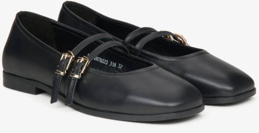 Estro Dames Zwarte Balletflats met een Gesp gemaakt van Premium Italiaans Echt Leer Er00115555 Black Dames