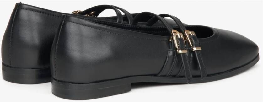 Estro Dames Zwarte Balletflats met een Gesp gemaakt van Premium Italiaans Echt Leer Er00115555 Black Dames