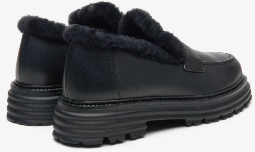 Estro Zwarte Dames Loafers met Bontvoering van Echt Leer voor de Winter Er00114212 Black Dames