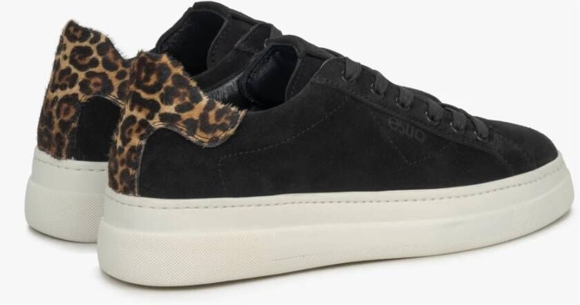 Estro Dames Zwarte Animal Print Lage Sneakers gemaakt van Italiaans Echt Velours Er00115645 Black Dames