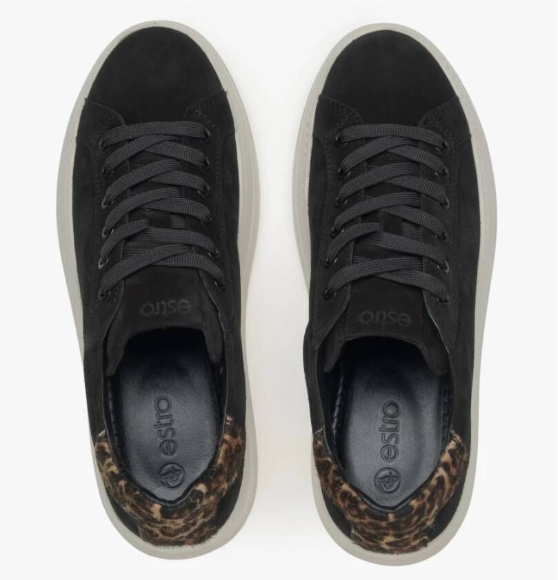 Estro Dames Zwarte Animal Print Lage Sneakers gemaakt van Italiaans Echt Velours Er00115645 Black Dames