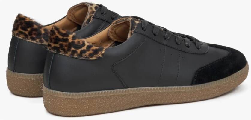 Estro Dames Zwarte Lage Animal Print Sneakers gemaakt van Italiaans Echt Leer Er00115640 Black Dames