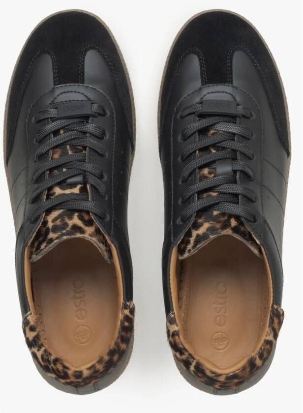 Estro Dames Zwarte Lage Animal Print Sneakers gemaakt van Italiaans Echt Leer Er00115640 Black Dames