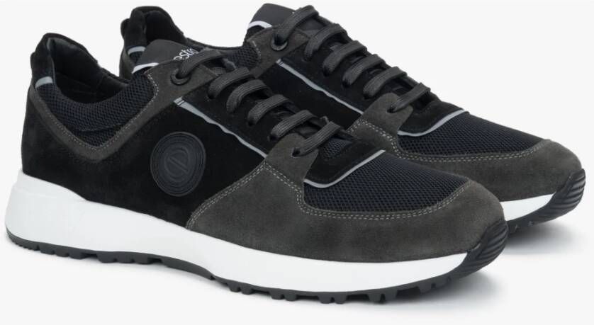 Estro Zwarte en grijze herensneakers gemaakt van echt Italiaans velours en leer Black Heren