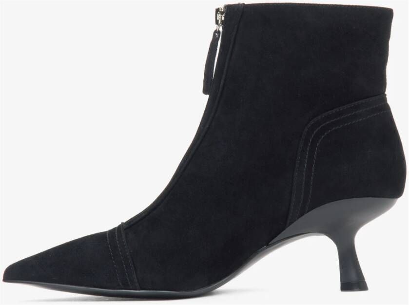 Estro Zwarte fluwelen enkellaarsjes voor dames met een lage stilettohak Black Dames