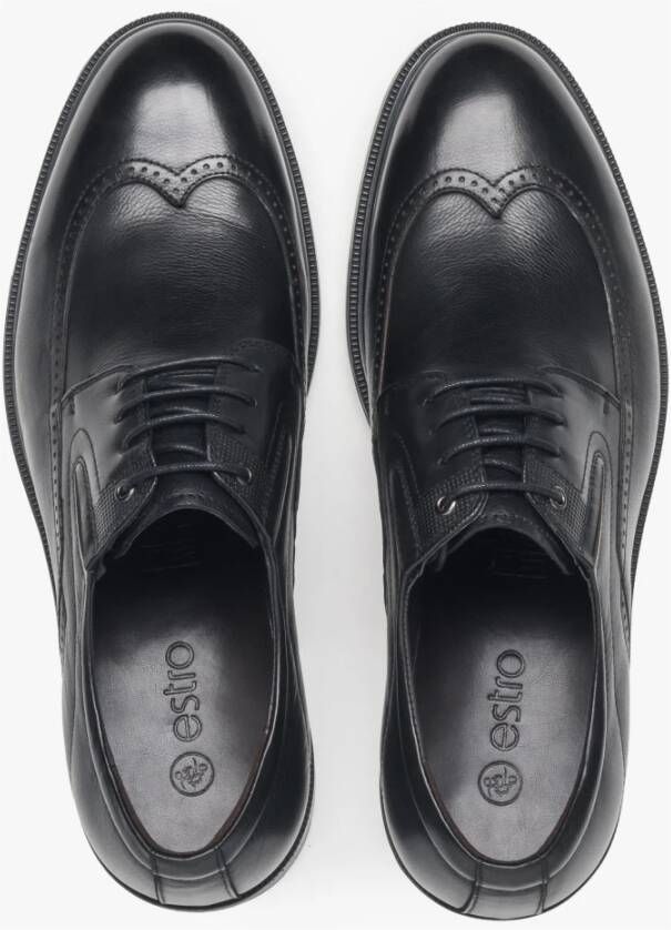 Estro Zwarte heren brogues gemaakt van echt leer Black Heren