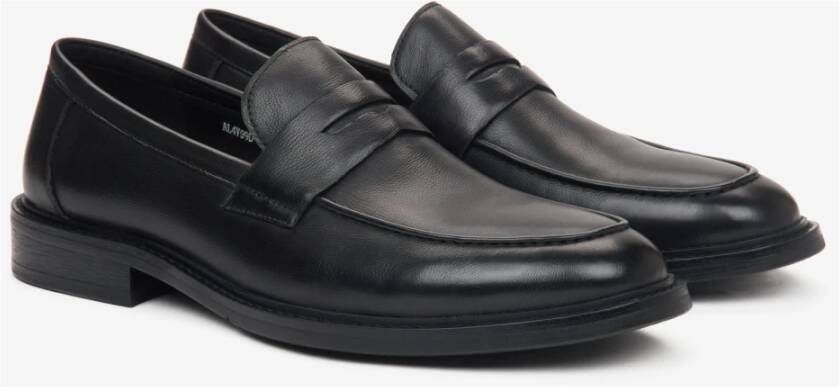 Estro Zwarte heren penny loafers gemaakt van echt leer Black Heren