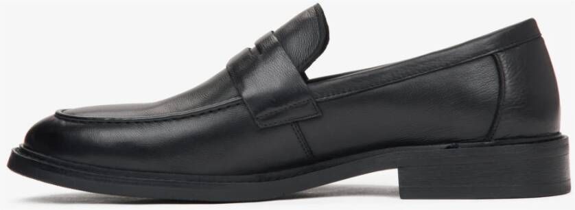 Estro Zwarte heren penny loafers gemaakt van echt leer Black Heren