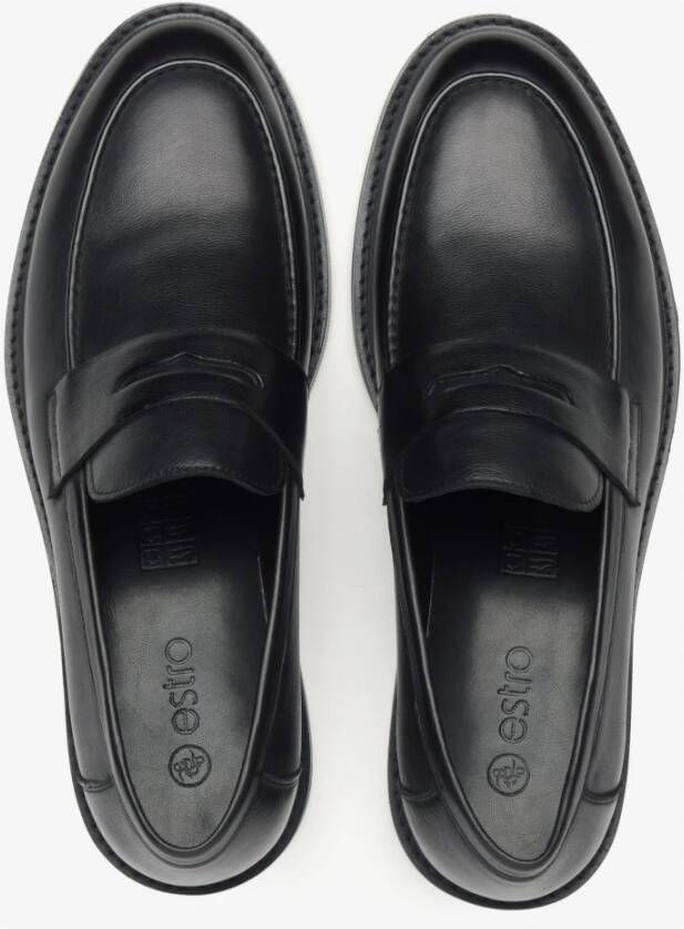 Estro Zwarte heren penny loafers gemaakt van echt leer Black Heren