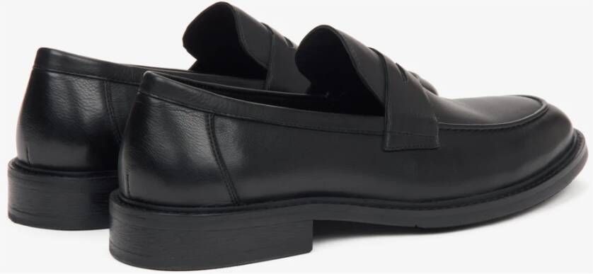 Estro Zwarte heren penny loafers gemaakt van echt leer Black Heren