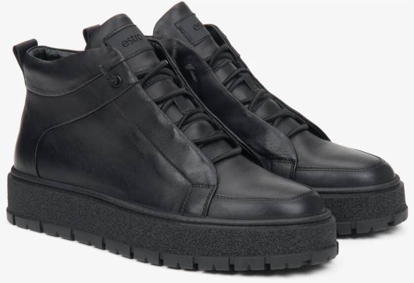 Estro Zwarte herensneakers van echt Italiaans leer met lichte isolatie Black Heren