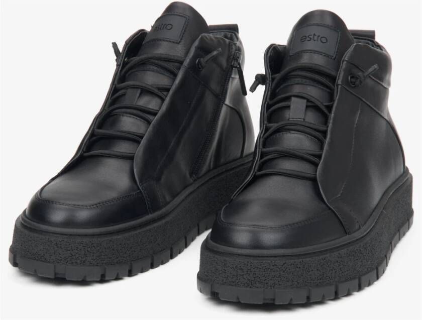 Estro Zwarte herensneakers van echt Italiaans leer met lichte isolatie Black Heren