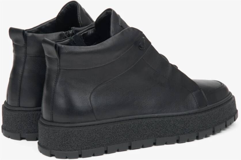 Estro Zwarte herensneakers van echt Italiaans leer met lichte isolatie Black Heren