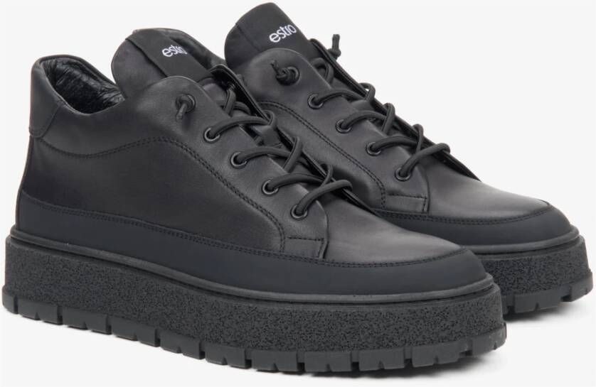 Estro Zwarte Hoge Sneakers voor Heren gemaakt van Italiaans Echt Leer met Licht Isolatie Black Heren