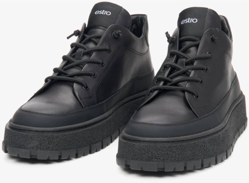 Estro Zwarte Hoge Sneakers voor Heren gemaakt van Italiaans Echt Leer met Licht Isolatie Black Heren