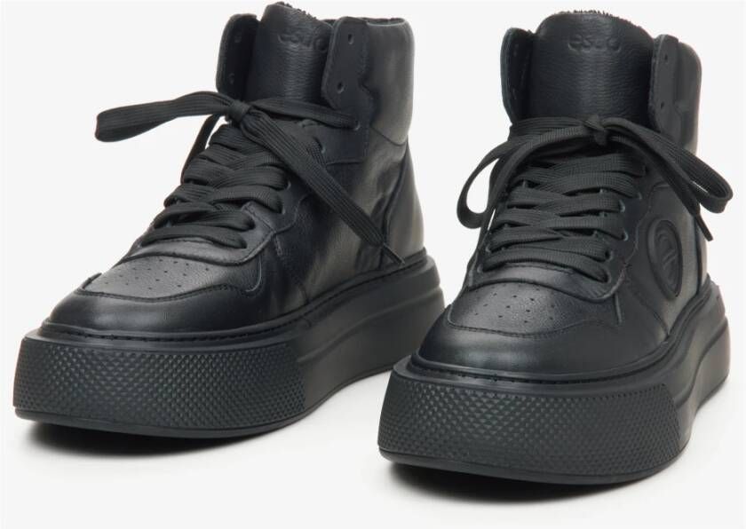 Estro Zwarte hoge sneakers voor vrouwen gemaakt van premium Italiaans echt leer Black Dames