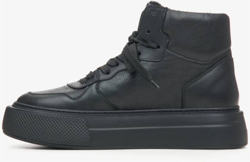 Estro Zwarte hoge sneakers voor vrouwen gemaakt van premium Italiaans echt leer Black Dames