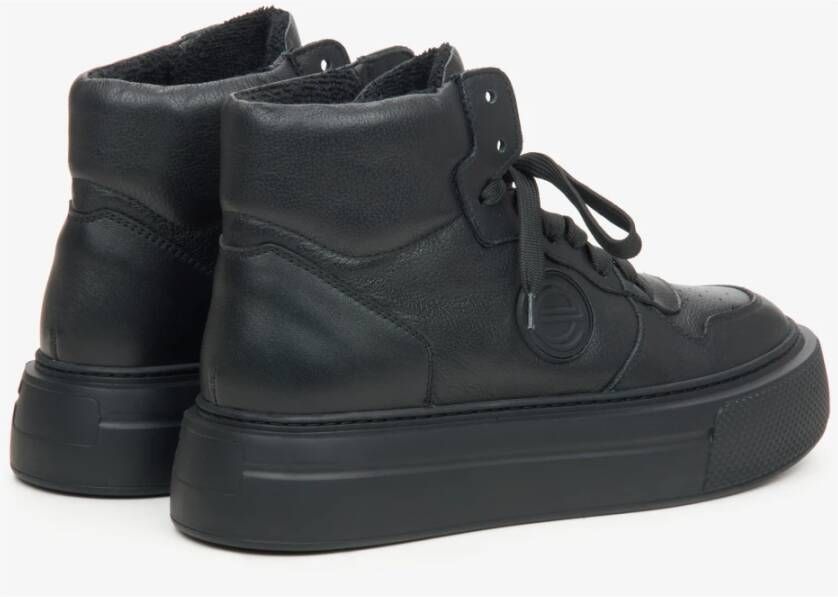 Estro Zwarte hoge sneakers voor vrouwen gemaakt van premium Italiaans echt leer Black Dames