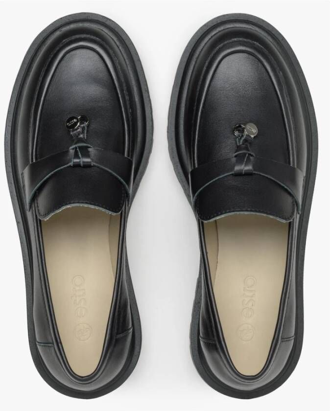 Estro Dames Zwarte Kwast Loafers gemaakt van Echt Italiaans Leer Er00114897 Black Dames