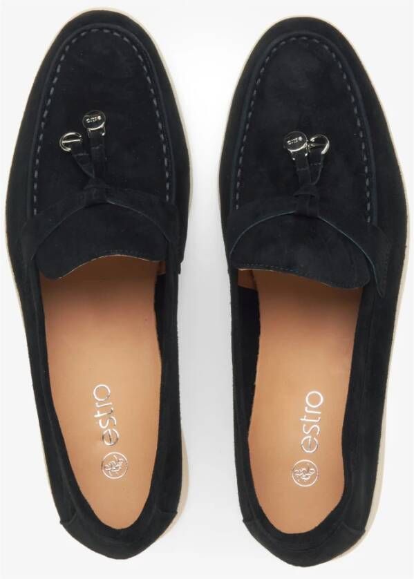 Estro Zwarte Tassel Loafers voor Dames gemaakt van Velours Er00115750 Black Dames