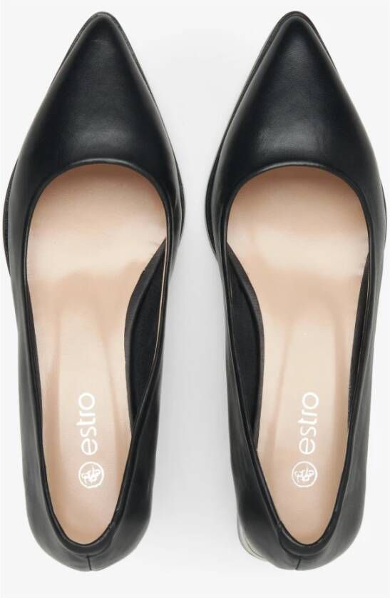 Estro Zwarte Lage Hakken Pumps voor Dames gemaakt van Echt Leer Er00115101 Black Dames