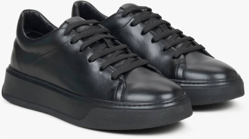 Estro Zwarte lage sneakers voor vrouwen gemaakt van premium Italiaans echt leer Black Dames