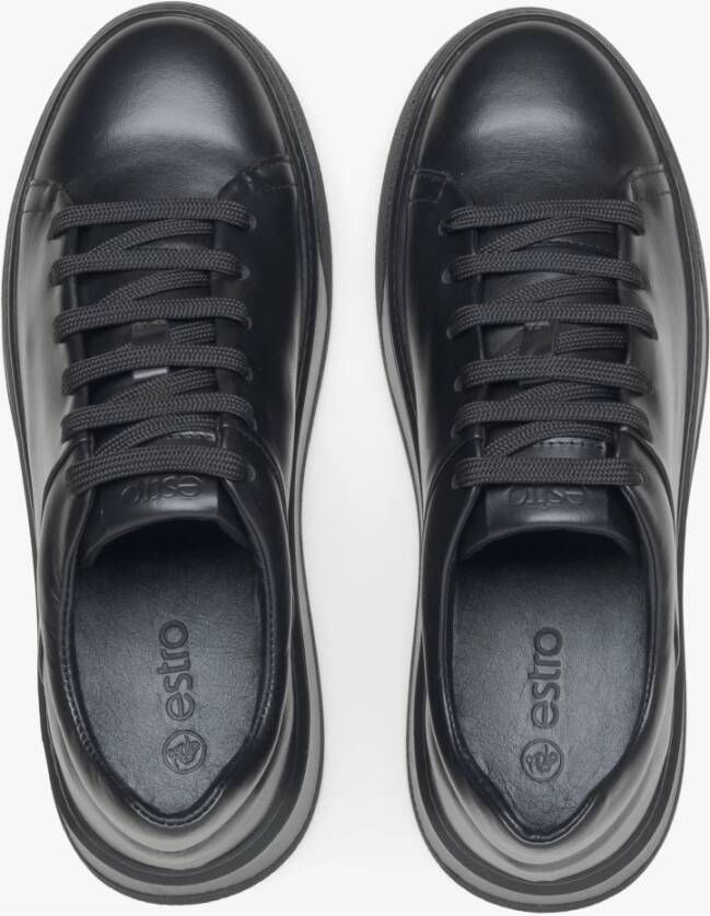 Estro Zwarte lage sneakers voor vrouwen gemaakt van premium Italiaans echt leer Black Dames