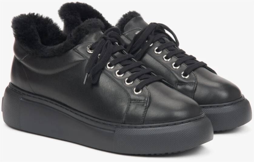 Estro Zwarte Lage Winter Sneakers voor Dames met Bontvoering Black Dames