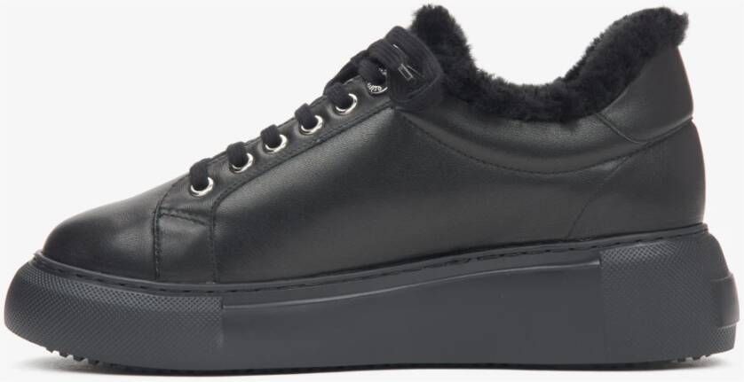 Estro Zwarte Lage Winter Sneakers voor Dames met Bontvoering Black Dames