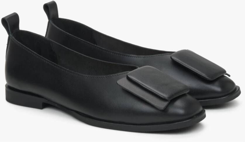 Estro Dames Zwarte Leren Ballet Flats met Decoratieve Versiering Black Dames