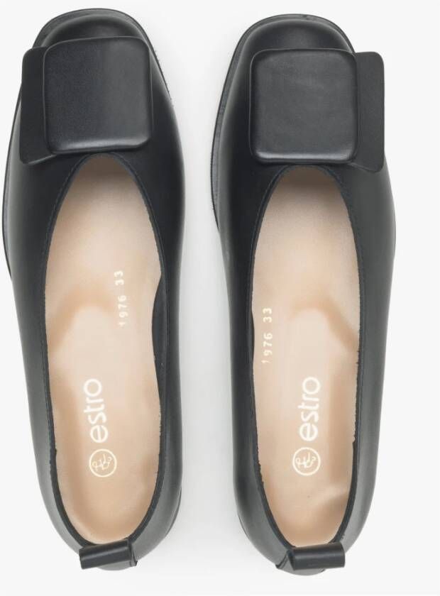 Estro Dames Zwarte Leren Ballet Flats met Decoratieve Versiering Black Dames