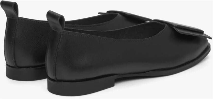 Estro Dames Zwarte Leren Ballet Flats met Decoratieve Versiering Black Dames