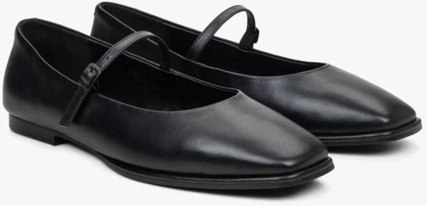 Estro Dames Zwarte Leren Ballet Flats met Gesp Er00114684 Black Dames