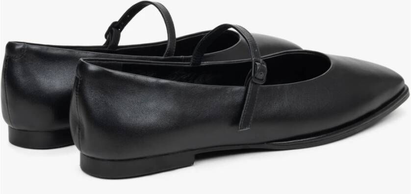 Estro Dames Zwarte Leren Ballet Flats met Gesp Er00114684 Black Dames