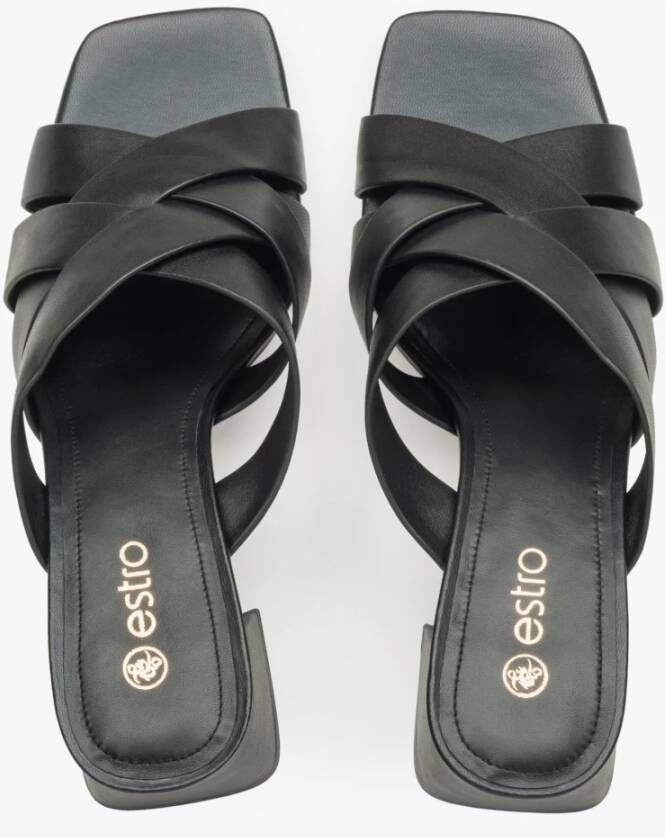 Estro Dames Zwarte Leren Blokhak Sandalen Er00114728 Black Dames