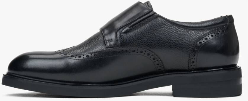 Estro Zwarte leren brogues voor heren met monniksbanden Black Heren