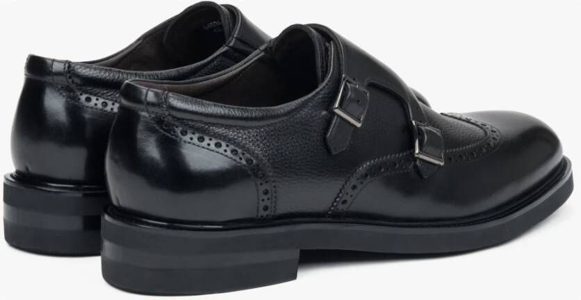 Estro Zwarte leren brogues voor heren met monniksbanden Black Heren