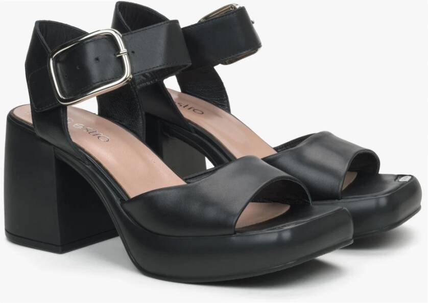 Estro Zwarte Leren Sandalen met Hak voor Dames Er00115155 Black Dames