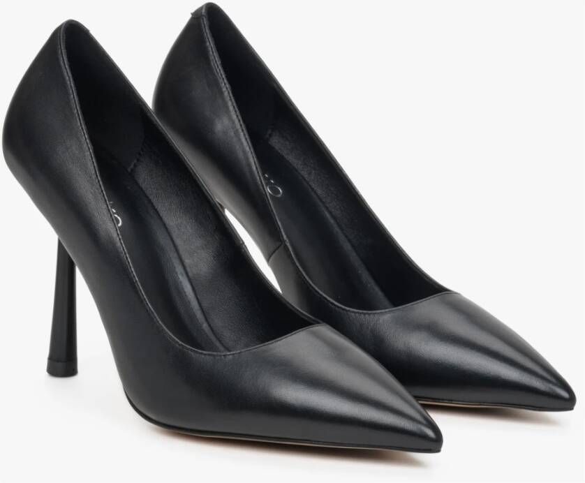 Estro Dames Zwarte Leren Hoge Hak Pumps Er00113230 Black Dames