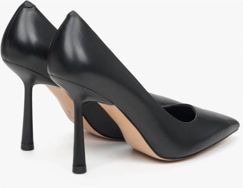 Estro Dames Zwarte Leren Hoge Hak Pumps Er00113230 Black Dames