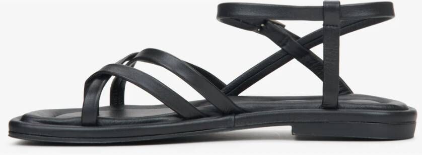 Estro Dames Zwarte Leren Sandalen met Dunne Kruisbanden Er00115135 Black Dames